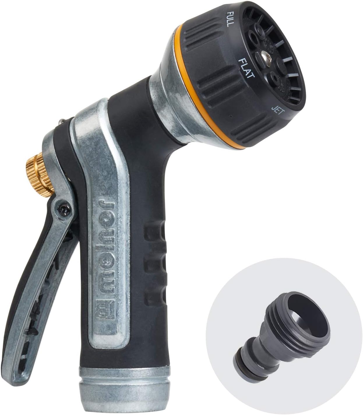 Melnor Metal Nozzle - Multi-Pattern Heavyweight with QuickConnect Adapter | Durable Rear Trigger