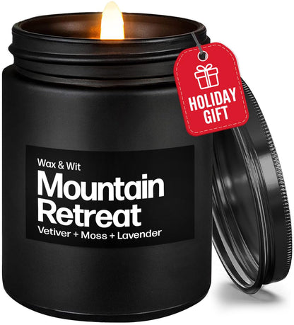 Wax & Wit Black Scented Candles for Men – Mountain Retreat Candle - 9oz, Soy Wax, Cotton Wick, Long Lasting 50 Hour Burn, Aromatherapy for Home - Gifts for Men, Dad, Husband, Boyfriend, Coworker
