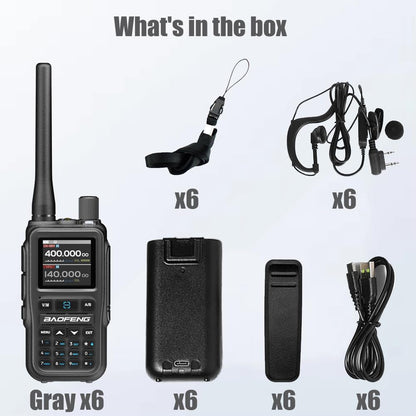 BAOFENG UV-5R MINI 6 Pack Ham Radio, 5W Dual Band Two Way Radio, 999 Channels with Wireless Programming, USB-C, VOX, for Security, Event Management, Warehouse, Farm, School and Business Use, Gray