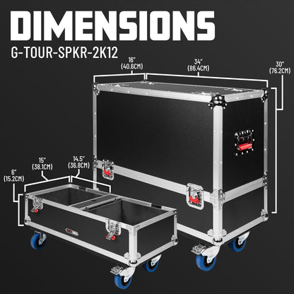 Gator Cases G-TOUR Series ATA Style Road Case for (2) QSC K12 Speaker Cabinets with Cable Storage and Heavy Duty 4" Casters, (G-TOUR SPKR-2K12)
