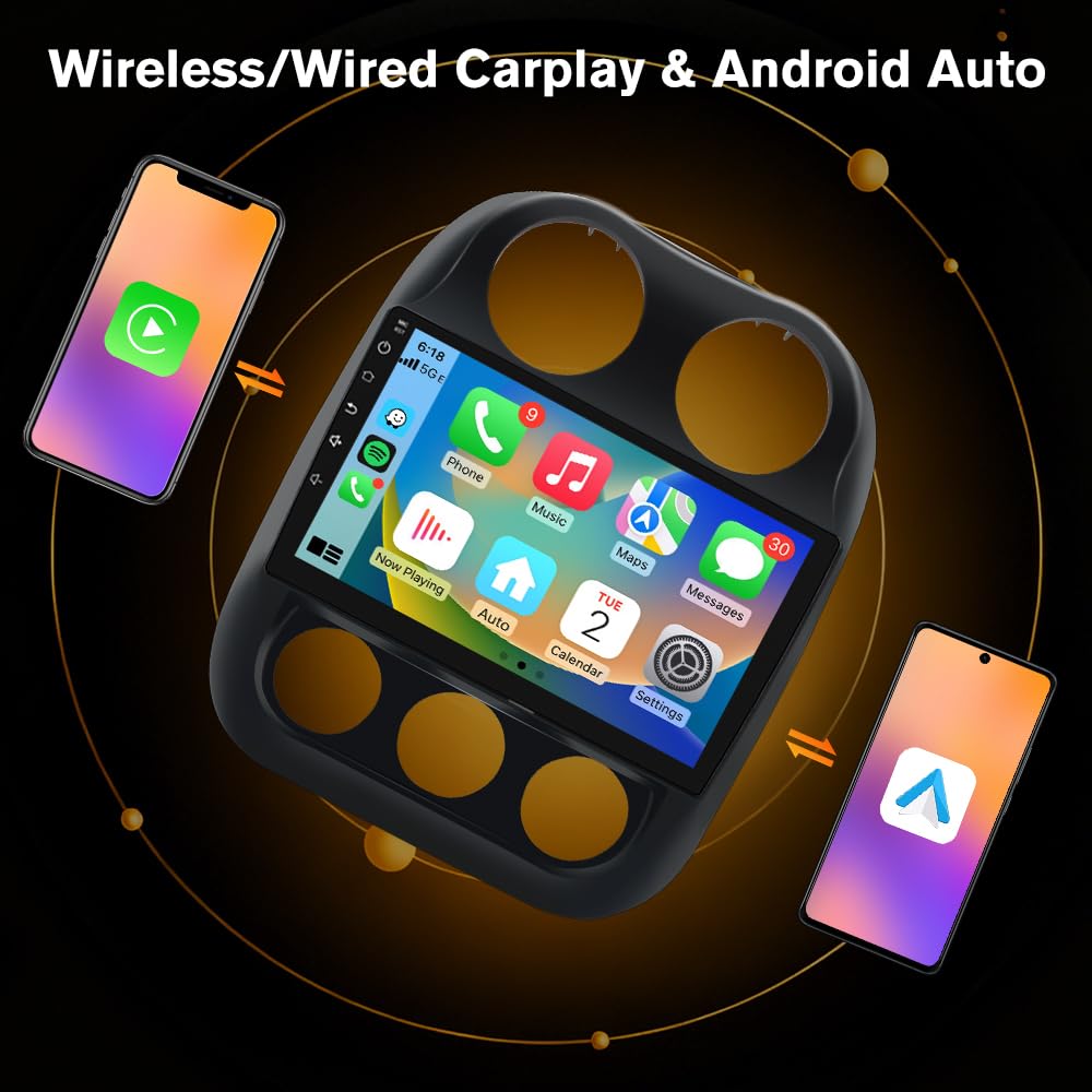 Junsun 8 Core Car Radio Stereo for Jeep Compass Patriot 2010-2016 with Wireless CarPlay Android Auto Bluetooth FM DSP 4GB RAM 64GB ROM