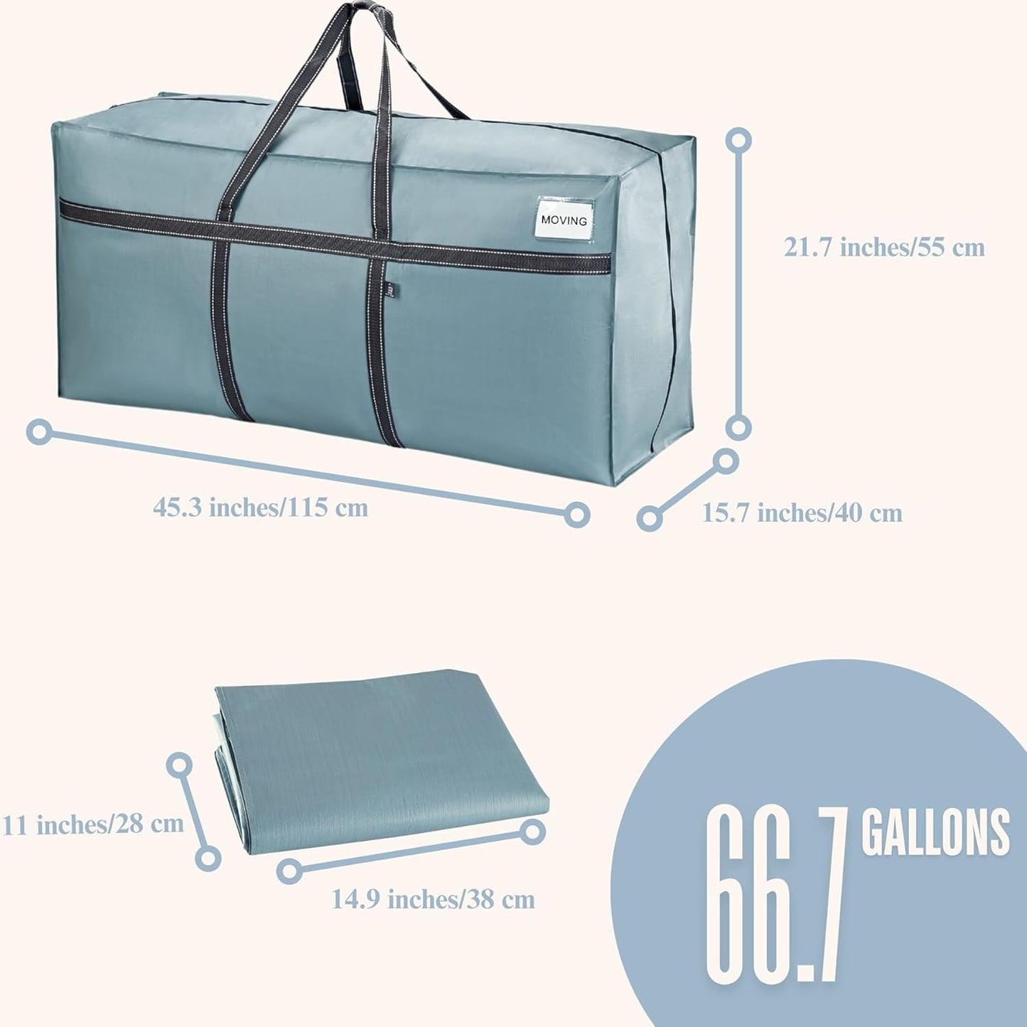 VENO Extra Large Moving Bags - Heavy Duty Storage Solution | Ideal for College & Holiday Packing (Light Blue Matte, 2 Pack)