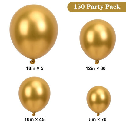 APLANET 150pcs Gold Balloons Different Sizes 18 12 10 5 Inch, Happy New Year Latex Balloons for Gold Themed Birthday Wedding Baby Shower Party, Grad Anniversary Supplies, Arch Kit Decoration