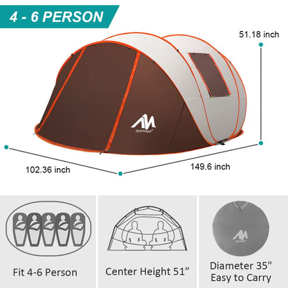 AYAMAYA Pop Up Tent 6 Person Easy Pop Up Tents for Camping with Vestibule, Double Layer Waterproof Instant Setup Popup Tent Big Family Camping Tents Beach Pop-up Tent Space for 2/3/4/5/6 People Man