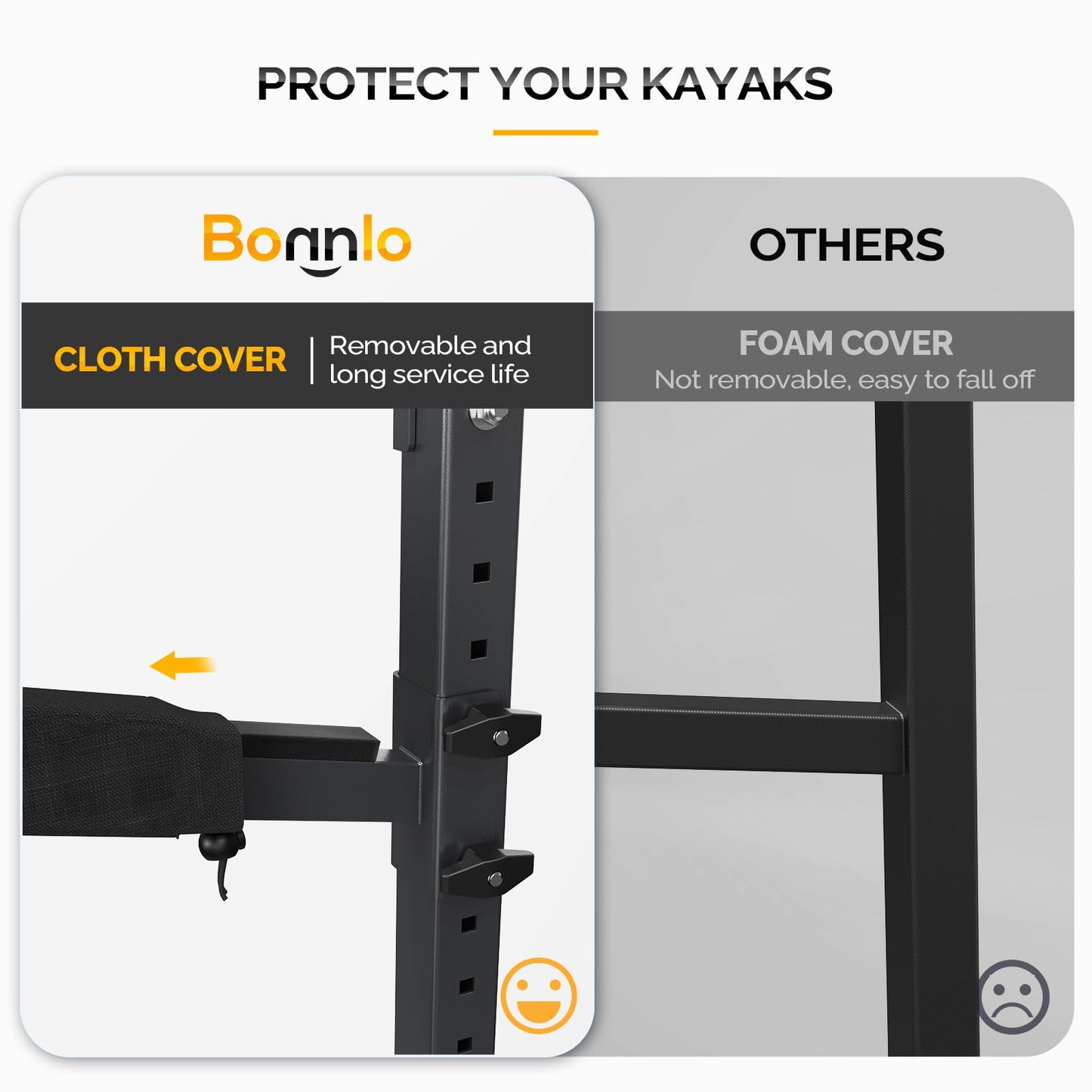 Bonnlo Kayak Storage Rack - Adjustable Heavy Duty Rack for 4 Kayaks or Paddle Boards, Paddle Holder for Garage, Holds up to 548 lbs, Spacesaver, Gentle on Padding, Boat Organizer