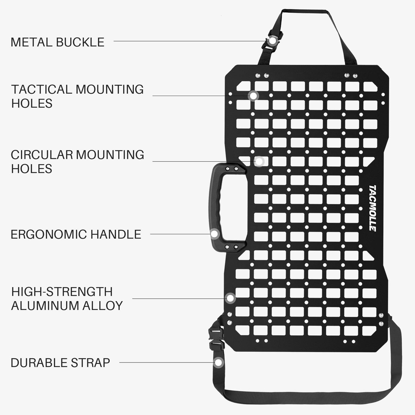 TACMOLLE Portable Rigid MOLLE Panel, Tactical Car Back Seat Organizer with Handle, Heavy Duty Car Storage Organizer for Modular Storage, Universal MOLLE Panels for Vehicles Car Truck Mount Rack