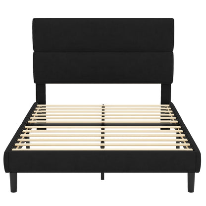 GRUSIGN Full Size Platform Bed Frame with Velvet Headboard, Adjustable Height Wooden Slats Support, Upholstered Mattress Foundation, Fits Mattress or Mattress with Box Spring, Easy Assembly, Black