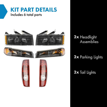 TRQ Headlight Tail Light Assembly Set for 2004-2012 Chevy Colorado, GMC Canyon, Isuzu i-280/i-350, Model LKA87343, Red