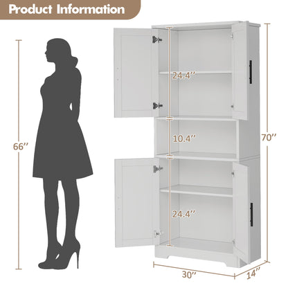 GarveeHome 70in Tall Kitchen Pantry Cabinet, Storage Cabinet with Doors and Adjustable Shelves, Freestanding Cupboard for Living Room, Dining Room, Bathroom, White