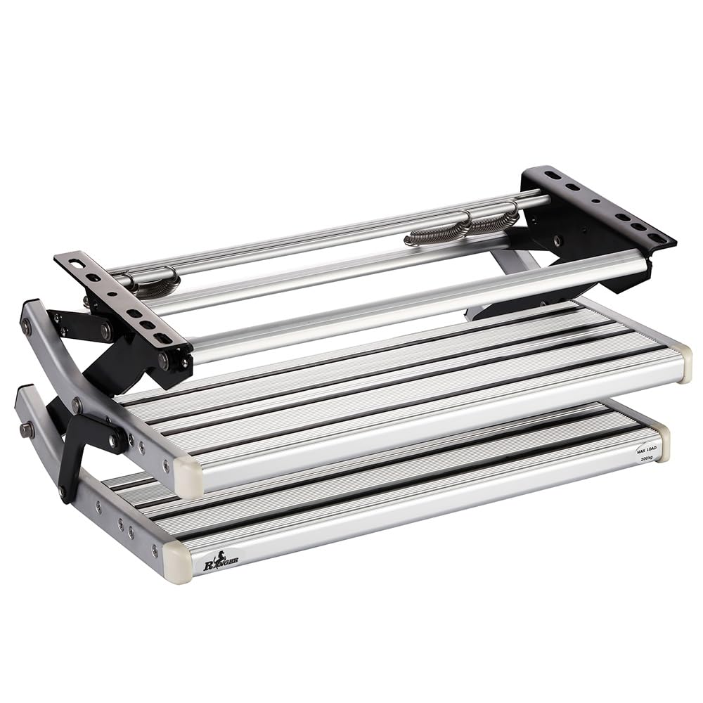 GEARFLAG Manual RV Double Step – Folding Aluminum Entry Step with Anti-Slip Surface, 440 lbs Capacity – for Camper, Trailer, Motorhome, Utility Trailer