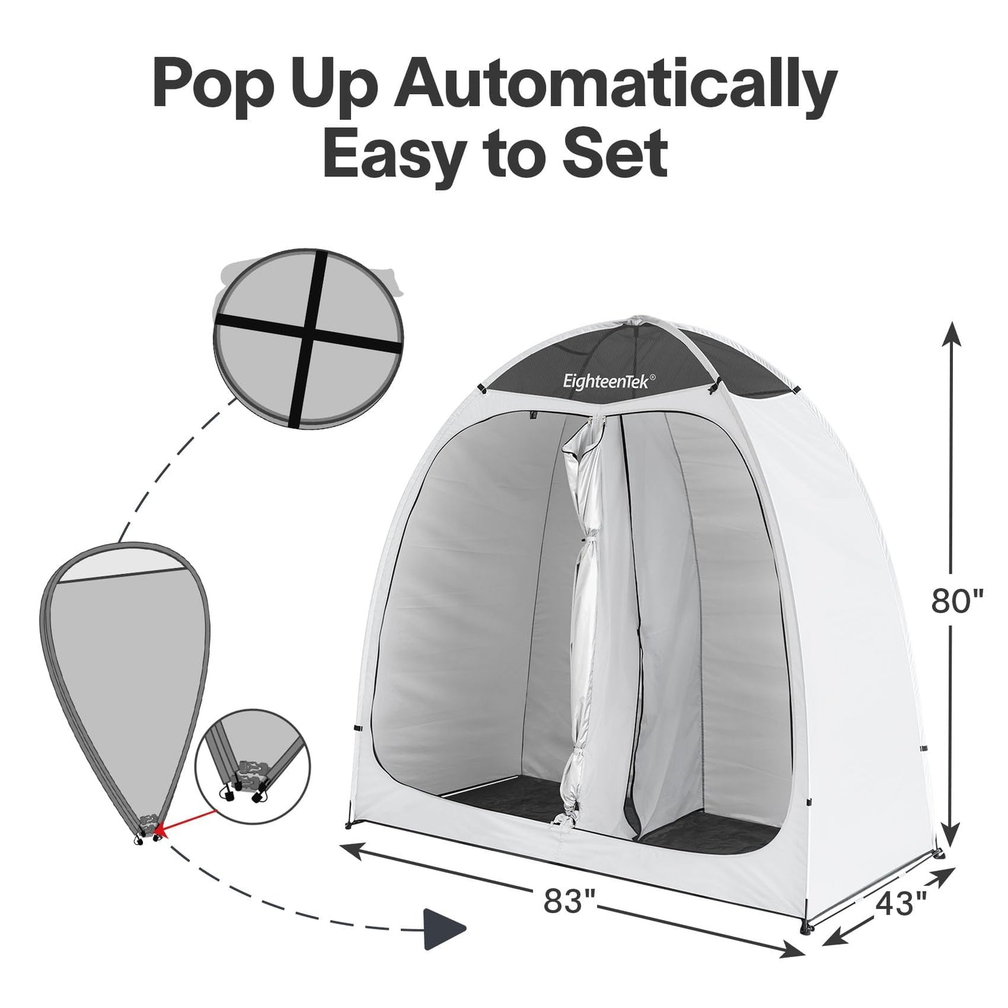 EighteenTek® Shower Tent Changing Room 2 Rooms Outdoor Pop Up Camping Portable Privacy Dressing Shelter 83"x43"x80"H
