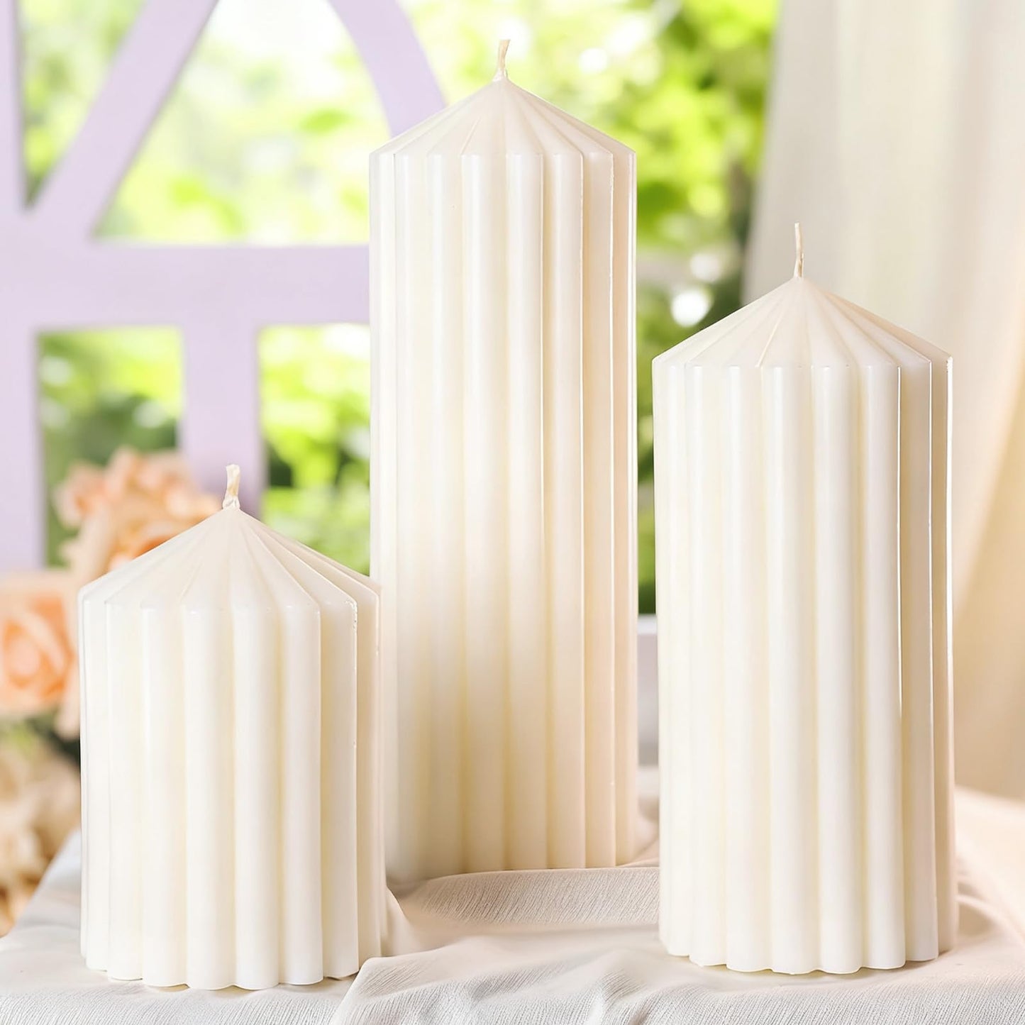 Citronella Candles for Patio, Set of 3 Ribbed Sage Green Pillar Candles for Summer Outdoor,Soy Wax Modern Boho Home Decor Pillars,Aesthetic Candle Gift Set for Garden and Indoor Use