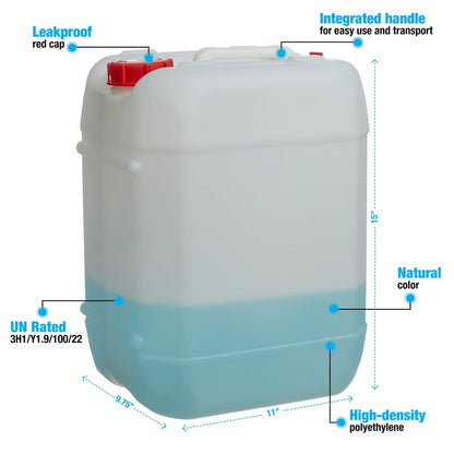Consolidated Plastics 5 Gallon Stackable Carboy with Leakproof Cap and Handle, HDPE Food Grade, BPA Free, Made in USA (Natural)