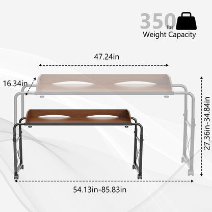 BYMECOST Laptop Desk for Bed, Adjustable Height & Length Laptop Bed Table,Overbed Table with Wheels for Queen Size Beds,Rolling Standing Desk,Over Bed Table for Working Reading Eating