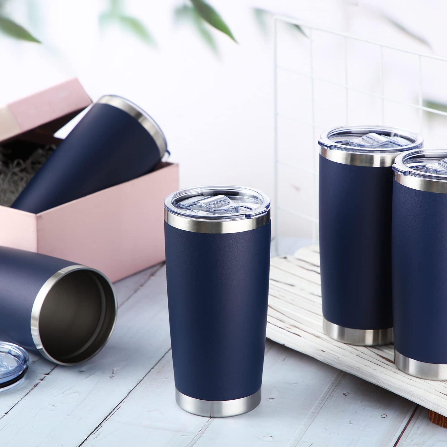 Sieral 36 Pack Stainless Steel Tumblers Bulk with Lids Double Wall Vacuum Insulated Coffee Cups Blank leakproof Powder Coated Tumblers for Engraving Wedding Graduation Party Favors(20 oz,Navy)