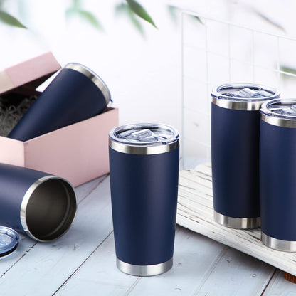 Sieral 36 Pack Stainless Steel Tumblers Bulk with Lids Double Wall Vacuum Insulated Coffee Cups Blank leakproof Powder Coated Tumblers for Engraving Wedding Graduation Party Favors(20 oz,Navy)
