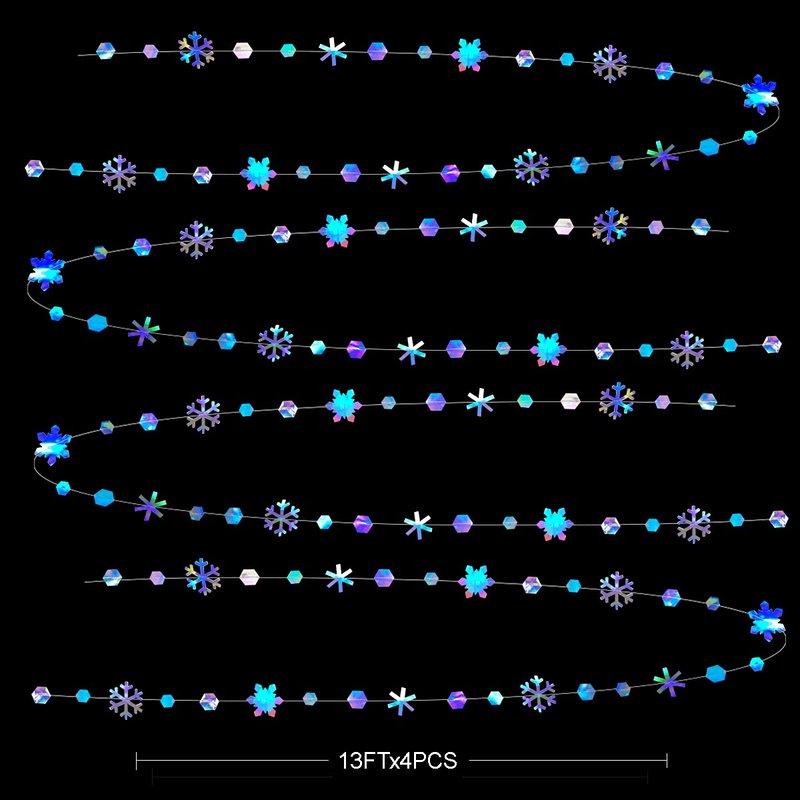 Clearance 52Ft Winter Wonderland Party Decoration Iridescent Snowflake Garland Holographic Paper Snowflake Streamer for Winter Onederland Christmas Frozen Birthday Wedding Bridal Shower Party Supplies