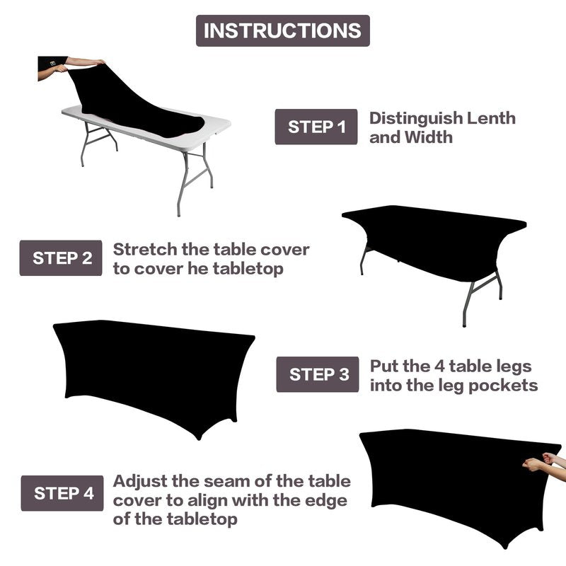 IVAPUPU 6FT Spring Table Cloth for Rectangular Fitted Events Stretch Black Table Covers Washable Cover Spandex Tablecloth Protector for Party, Wedding, Cocktail, Banquet, Festival