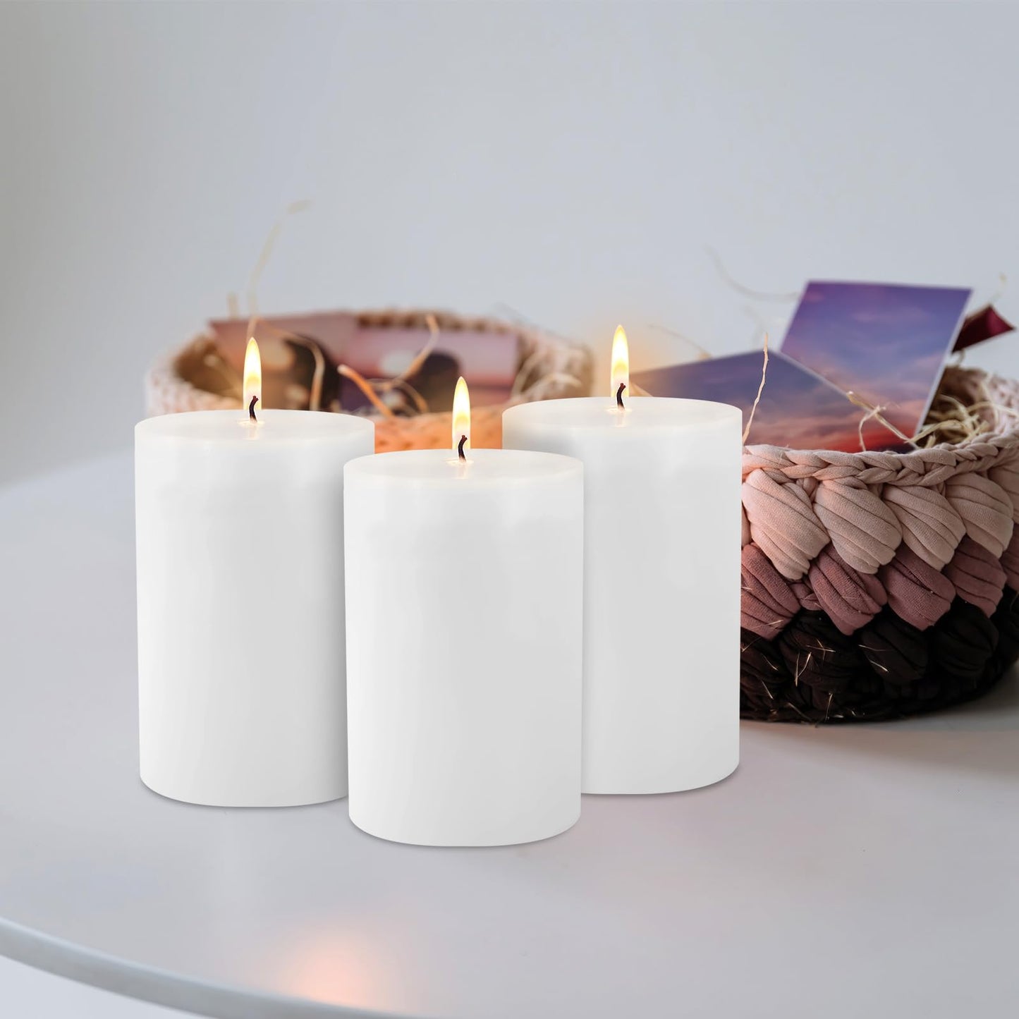 6 Pack Unscented Dripless Smokeless White Pillar Candles, 2.75x3.25 Inch Cylinder Wax Candles for Home Table Holiday Party Spa Decor Emergency