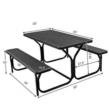 MEDIMALL Picnic Table, Portable Picnic Tables with Benches, Plastics Picnic Table Bench Set with Metal Frame & All Weather Tabletop, Large Camping Picnic Table for Outdoors, Backyard, Garden (Black)