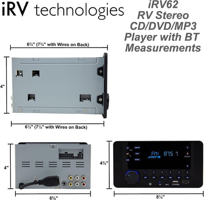 iRV62 2 Zones Wall Mount RV Stereo - 4-Speaker Output, DVD/CD/MP4 Player, HDMI ARC & CEC, NFC Bluetooth, App Control, Digital Surround Sound Entertainment Hub for Trailers