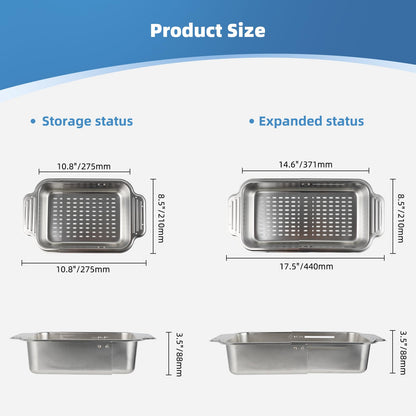 Over the Sink Colander Strainer Basket - ALL METAL Extendable Drain Colander for Wash Vegetables and Fruits Dry Dishes, 6 Quart Large Size, New Home Kitchen Essentials