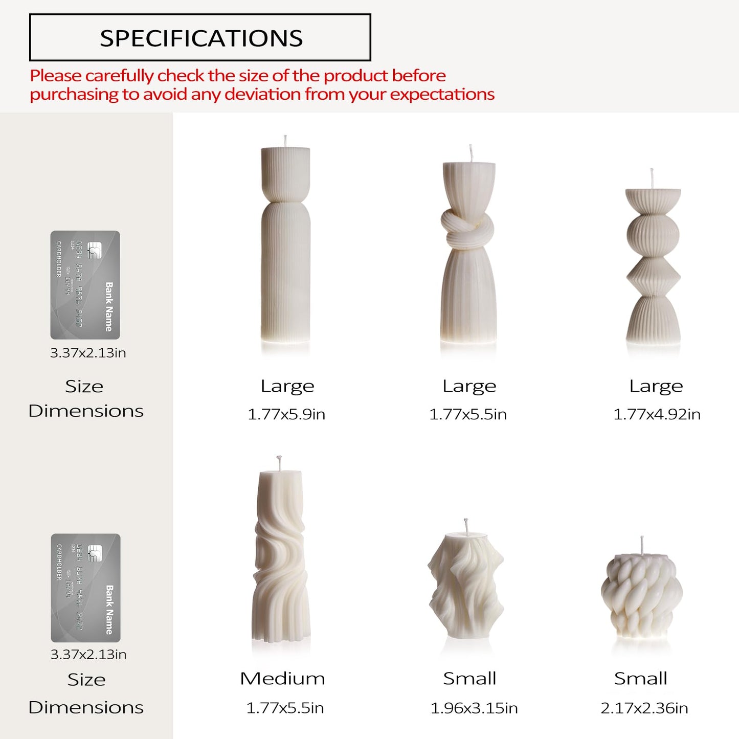 6 Pcs Small Handmade Ribbed Pillar Candle Set, Soy Wax Modern Home Decor for Living Room Bedroom, Aesthetic Table & Shelf Decor, Perfect Housewarming Gift (White, Small)