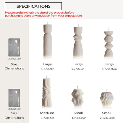 6 Pcs Small Handmade Ribbed Pillar Candle Set, Soy Wax Modern Home Decor for Living Room Bedroom, Aesthetic Table & Shelf Decor, Perfect Housewarming Gift (White, Small)