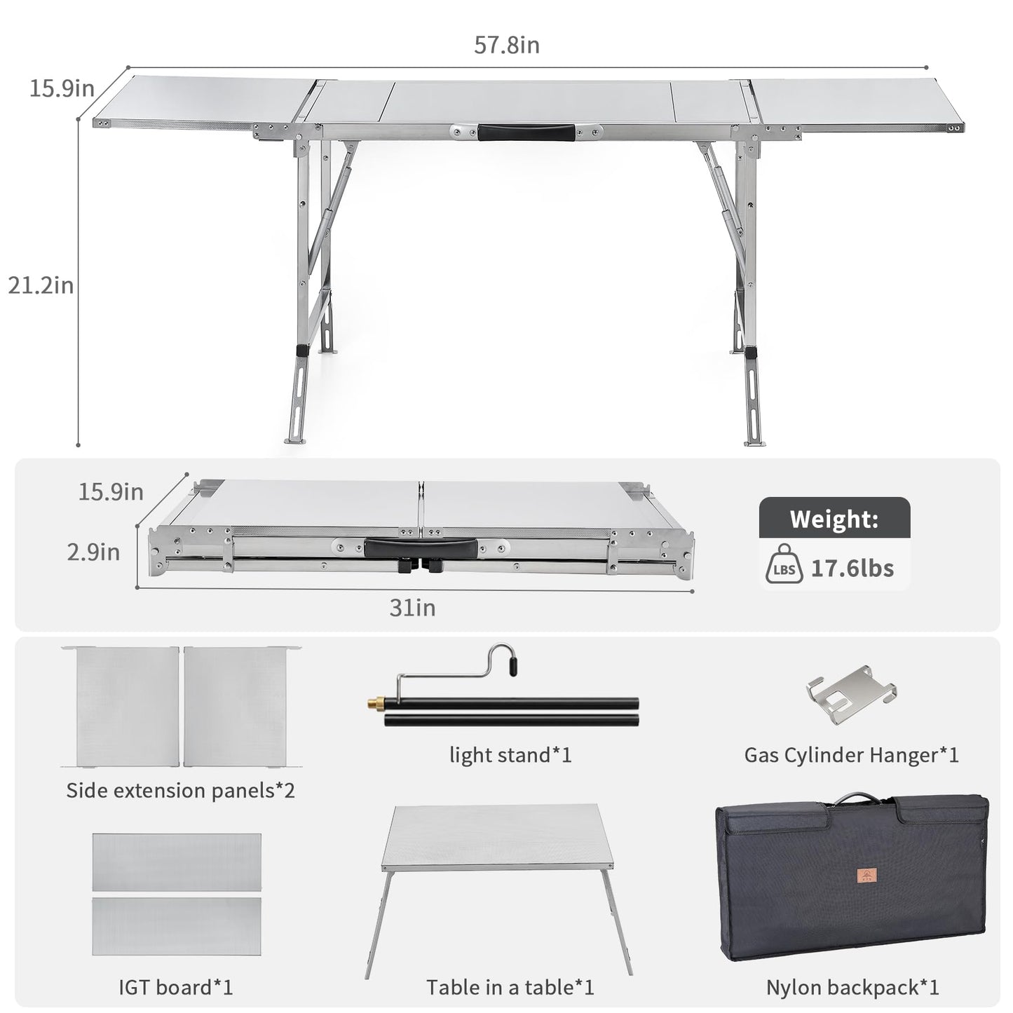 CAMPJOURNEY Folding Table IGT Camping Table, Portable Outdoor IGT Cook System, Stainless Steel Camp Table with Carry Bag for Car Camping Picnic RV Trip Patio Backyard BBQ
