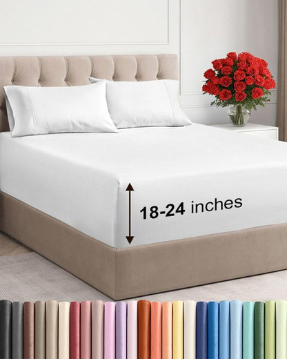 Extra Deep King Sheet Set by Comfy Hotel - 4-Piece Breathable Cooling Bed Sheets - Fits 18-24 Inch Mattresses - Ultra Soft, Wrinkle & Fade Resistant - Luxurious White Bedding