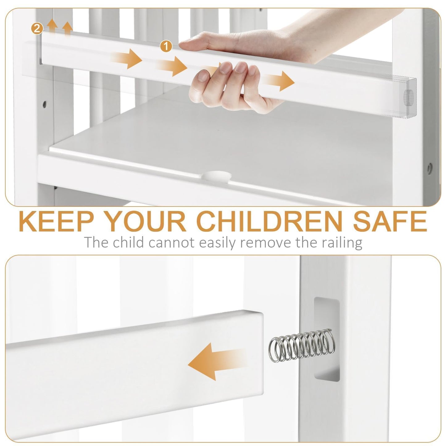 Kitchen Step Stool Helper - WOOD CITY Montessori Foldable Toddler Standing Tower for Toddlers with Safety Rail Height Adjustable Ideal Helper for Learning New Skills Natural Pine Wood (White)