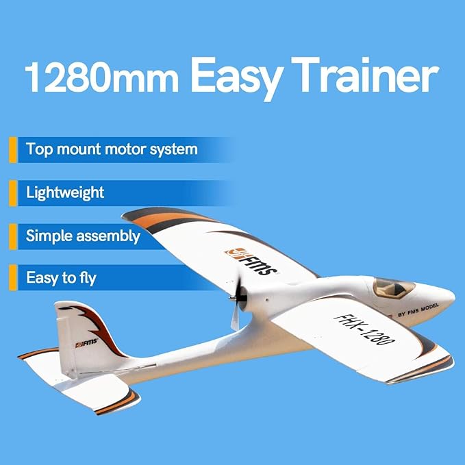 Fms Rc Plane for Adults Easy Trainer 1280mm (50.4) Wingspan 4CH for Beginner Hobby Rc Airplane PNP Without Reflex (not Include Transmitter/Receiver/Battery)