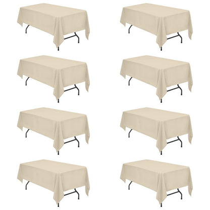 BRILLMAX 8 Pack Beige Tablecloths 60 x 102 Inch for 6ft Rectangle Tables - 150 GSM Polyester Fabric, 15" Standard Drop, Water, Stain & Wrinkle Resistant Cloth Cover for Wedding Banquet Dining Buffet