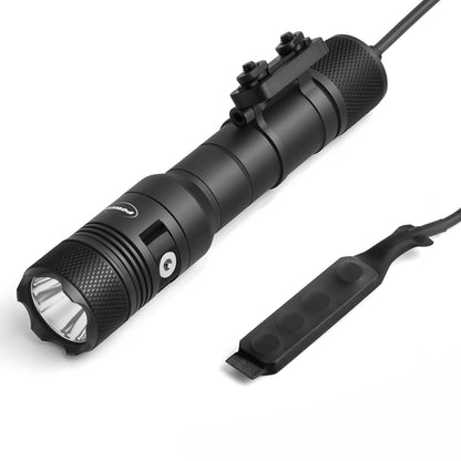 PowerTac Huntsman 1250 Lumens, 510 Meters Long Range MLOK Rail Mounted Tactical Weaponlight Rechargeable Flashlight with Remote Pressure Switch, IPX8 Waterproof