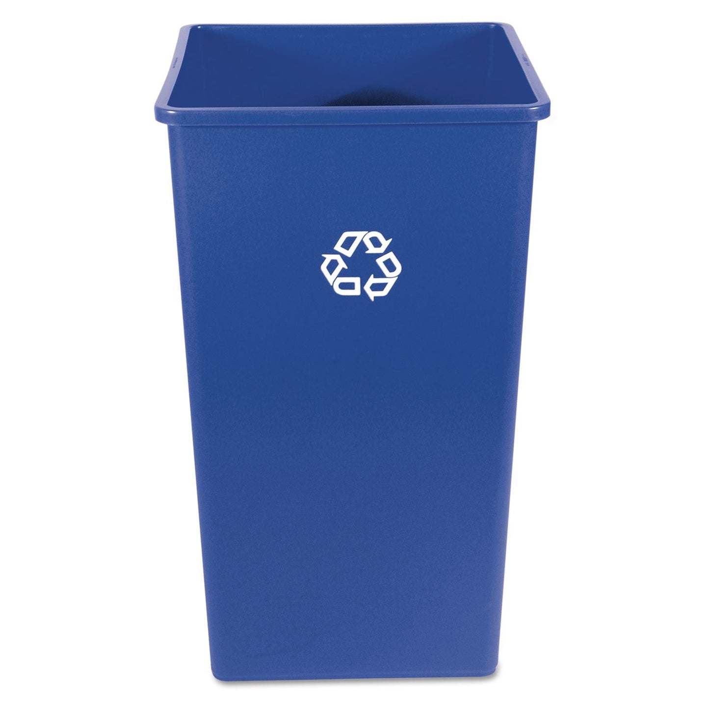 Rubbermaid Commercial Products 50-Gallon Untouchable Square Trash/Garbage Can for Offices/Stores/Restaurants Blue Recycling