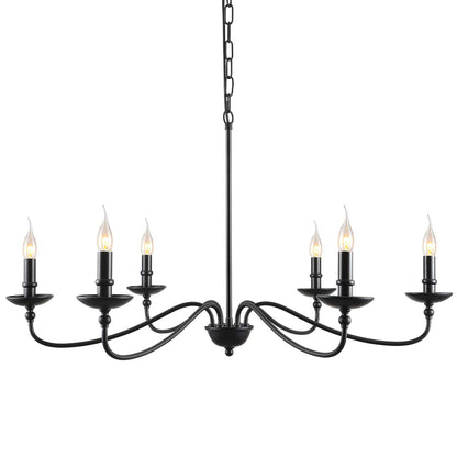 SEOL 6-Light Candelabra Chandelier, 36in Dia, Matt Black, Model SLP1902BK, Farmhouse Ceiling Pendant Light Fixture
