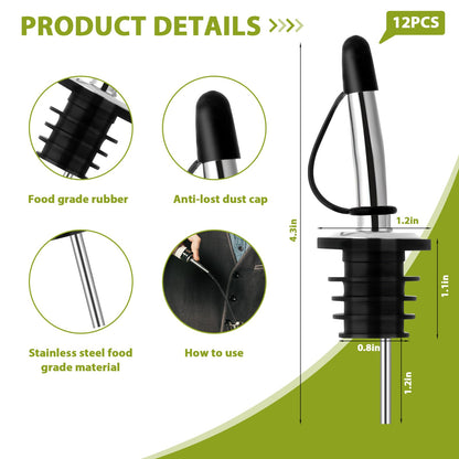 3 Tier Bar Glass Rimmer Bartender Tool Accessories with 12 Pcs Stainless Steel Liquor Pour Spout Garnish Caddy with 6 Compartment and 200 Pcs Napkin,500 Black Cocktail Straws