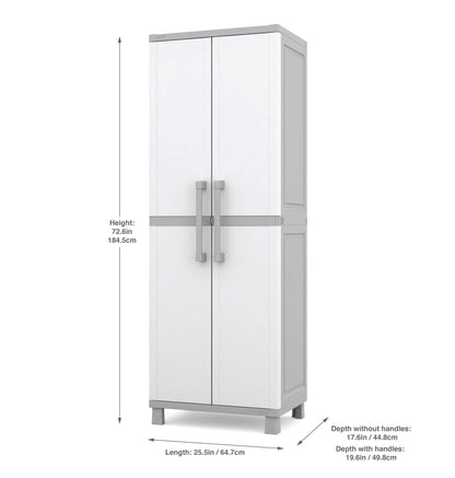 Keter Storage Cabinet with Doors and Shelves for Laundry Room, Garage, Bathroom Accessories, Closet and Home Organization, White & Grey