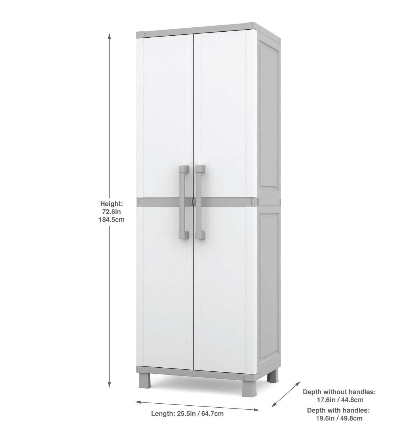 Keter Storage Cabinet with Doors and Shelves for Laundry Room, Garage, Bathroom Accessories, Closet and Home Organization, White & Grey