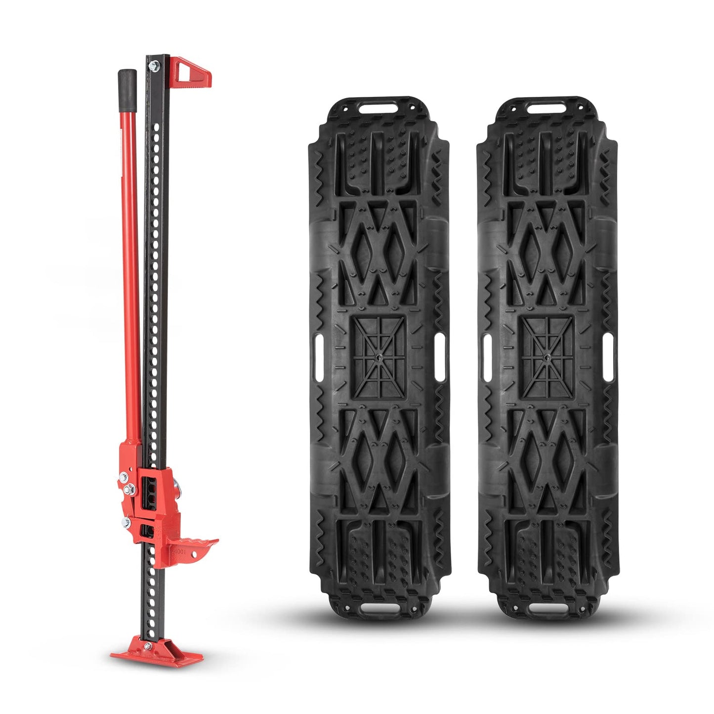 BUNKER INDUST Offroad High Lift Jack with Pair Traction Board Mate,48" FarmJack with Sand Mud Snow Track Mat Board, Offroad Tire Recovery Kit for Car Truck Jeep ATV SUV UTV