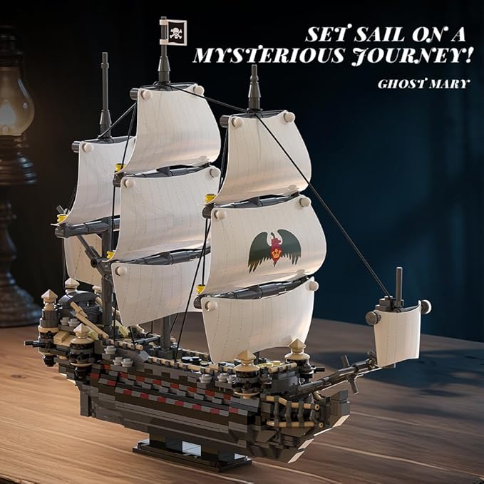 39087 Ghost Mary Pirate Ship Building Block Model Kit 1055 PCS Display Sailing Vessel for Adults
