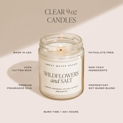 Sweet Water Decor Weekend Candle - Soy Citrus, Grapefruit, Sage, Amber, and Oakmoss Scented Earthy Candles for Home - 9oz Clear Jar with Gold Lid, 40+ Hour Burn Time, Made in The USA