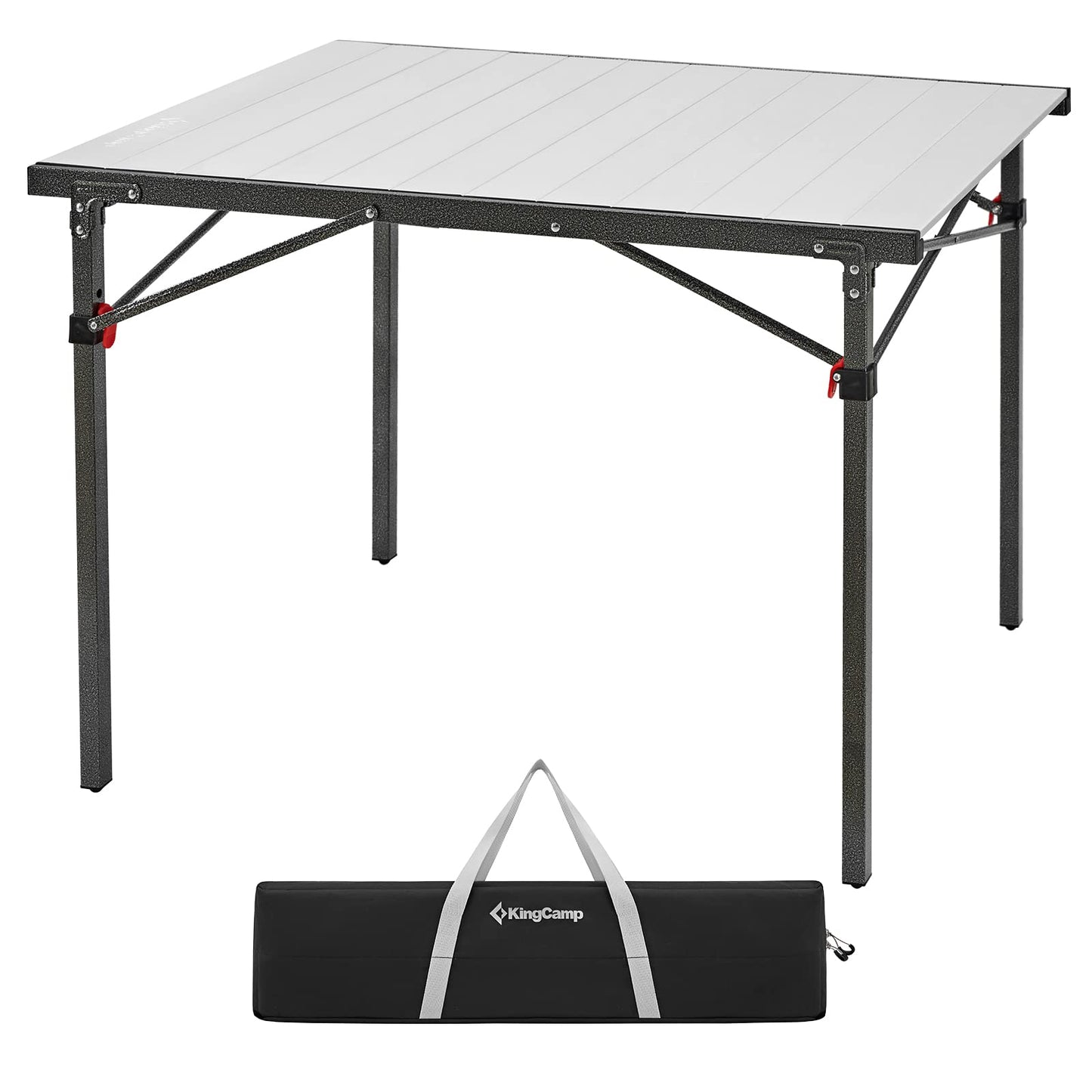 KingCamp Lightweight Compact Stable Aluminum Alloy Folding Roll 4-6 Person for Picnic, Camping, Barbecue and Party,Portable Multi-Functional Table with Carry Bag, Black/Silver_40.1"x27.6",4-5person