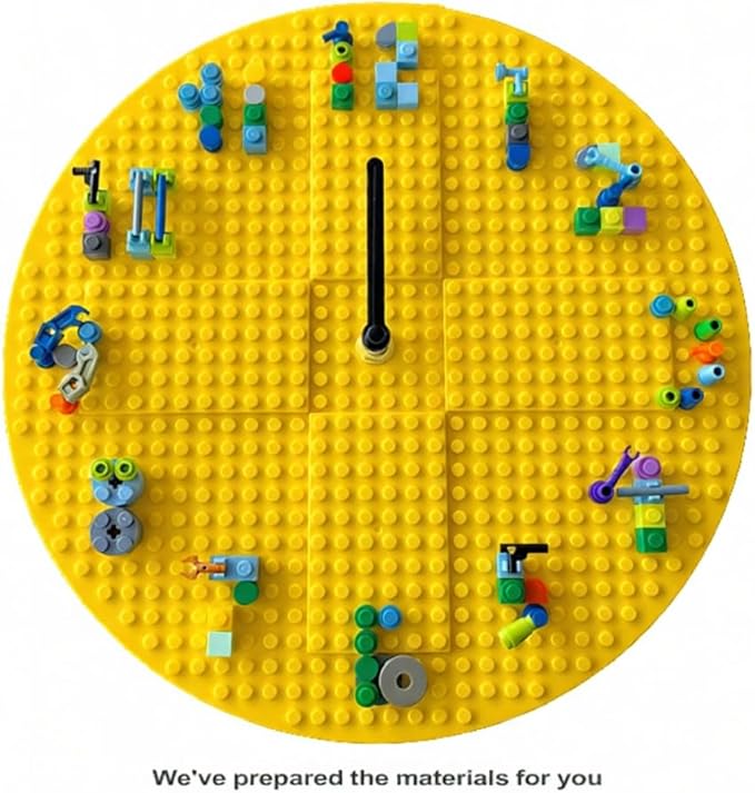 Kids' Creative STEM Educational Building Block Toy Building Block Display Case Fun Assembly Toy for Boys Aged 6–8 DIY Building Block Wall Clock Birthday Gift for Kids Aged 9–10 (White frame)