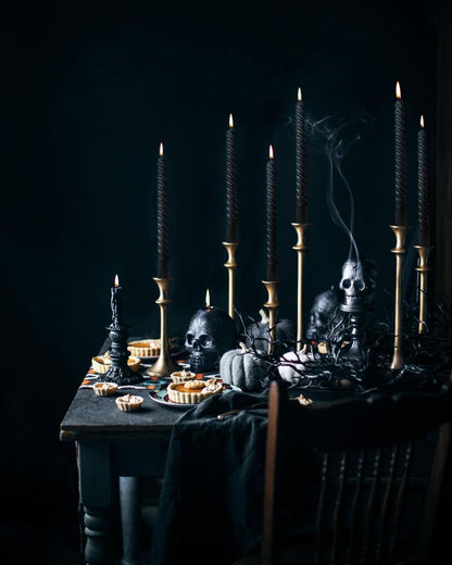 6 Pack 10 Inch Black Spiral Taper Candles for Halloween Wiccan and Pagan Rituals, Unscented Dripless Twisted Candlesticks for Dinner Party Gothic Decoration and Memoria Services