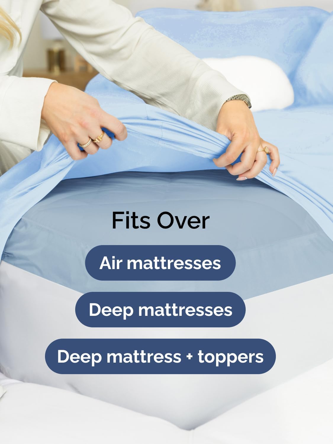 Skiennix Extra Deep Split King Sheet Set - 7 Piece Breathable Cooling Bedding - Soft Wrinkle-Free Light Blue