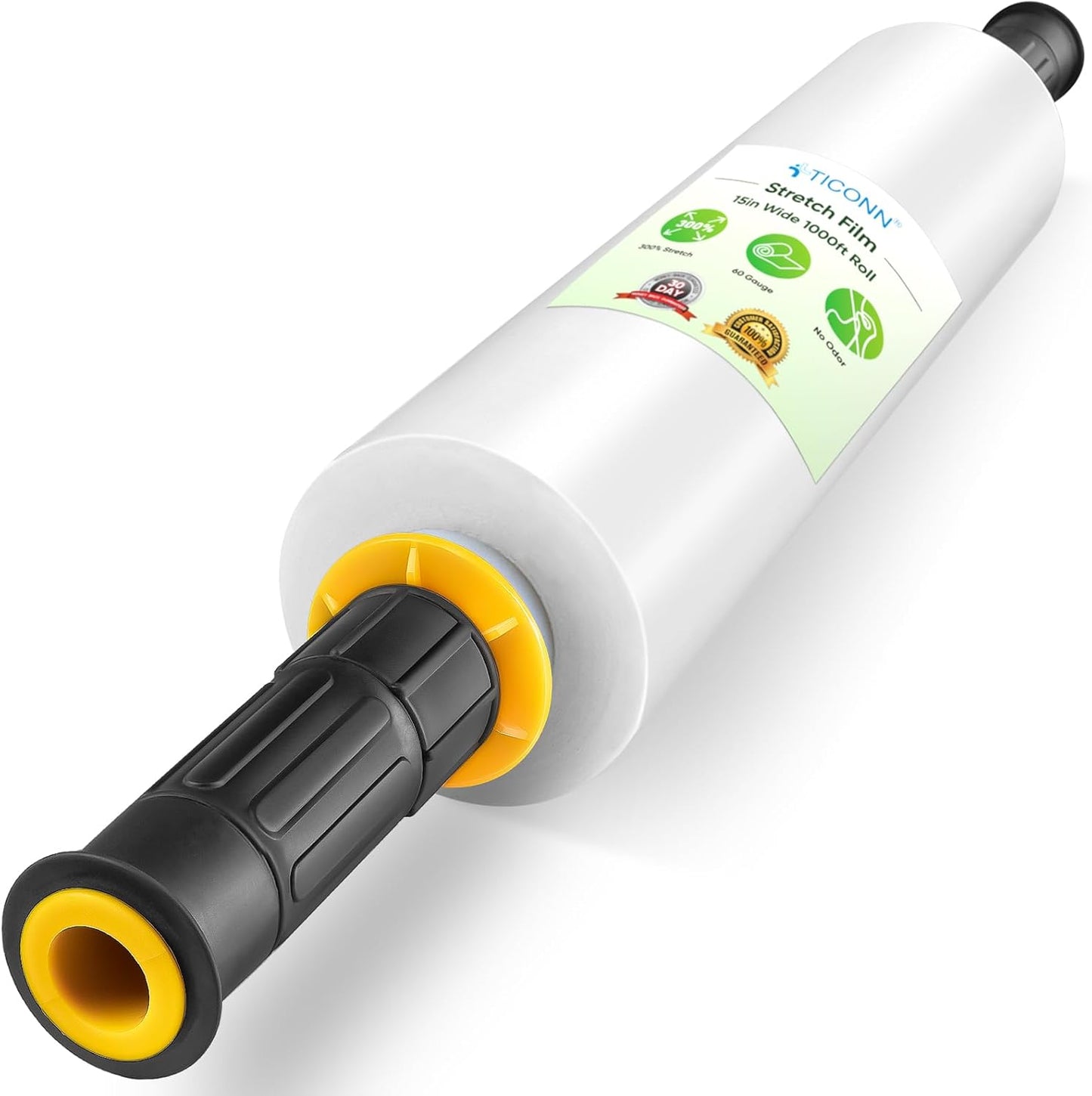 TICONN Stretch Wrap Film Roll - 1000ft Industrial Strength 15" Wide Clear Plastic Wrap with Handles for Shipping & Moving
