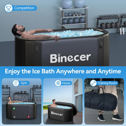 Upgrade Ice Bath Tub for Athletes XL 160 Gal - Water Chiller Compatible Cold Plunge, Athletes Recovery - Inflatable Ice Bath at Home Outdoor, Portable, Insulated Thermal Lid Cold