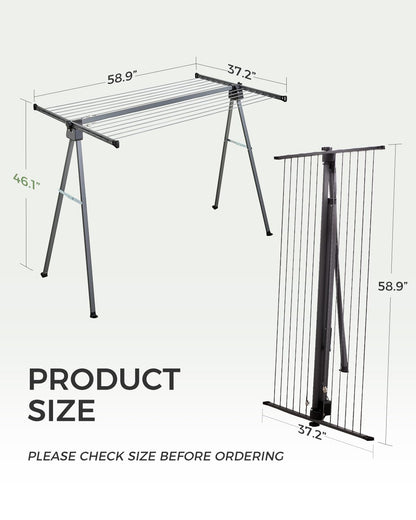 Sukkiri Homu Outdoor Clothes Drying Clothesline Rack, Heavy-Duty Steel Collapsible Laundry Drying Rack, Foldable & Portable Garment Drying Stand for Patio, Yard, Travel, Space-Saving Design
