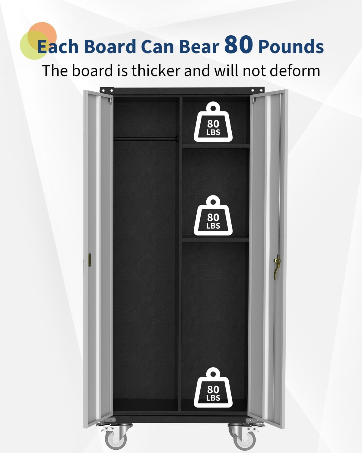 ActiveTrail Metal Storage Cabinet with Lock-71 Tall Tool Organizer Steel Lockers w/Hanging Rod Metal Wardrobe Cabinet on Wheels for Home, Office, Warehouse, Garage